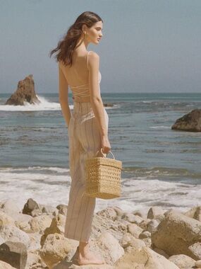 Reformation Jager Lace back Linen Jumpsuit in Positano US 8